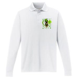 Funny Puppy Shamrock German Shepherd Dog St Patricks Day Performance Long Sleeve Polo