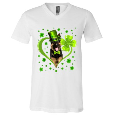 Funny Puppy Shamrock German Shepherd Dog St Patricks Day V-Neck T-Shirt