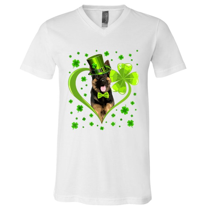 Funny Puppy Shamrock German Shepherd Dog St Patricks Day V-Neck T-Shirt