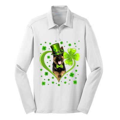 Funny Puppy Shamrock German Shepherd Dog St Patricks Day Silk Touch Performance Long Sleeve Polo