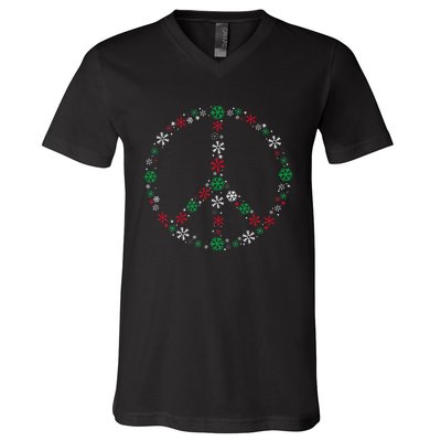 Festive Peace Sign Snowflakes Christmas Decor for a Fun Holiday Season V-Neck T-Shirt