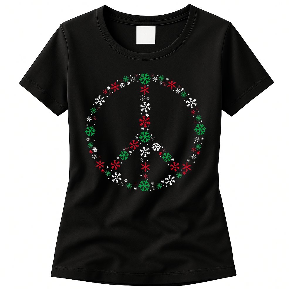 Festive Peace Sign Snowflakes Christmas Decor for a Fun Holiday Season Womens T-Shirt