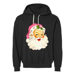 Festive Pink Santa Claus Christmas Pajamas Garment-Dyed Fleece Hoodie