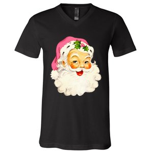 Festive Pink Santa Claus Christmas Pajamas V-Neck T-Shirt