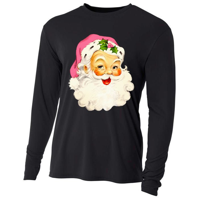 Festive Pink Santa Claus Christmas Pajamas Cooling Performance Long Sleeve Crew