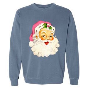 Festive Pink Santa Claus Christmas Pajamas Garment-Dyed Sweatshirt