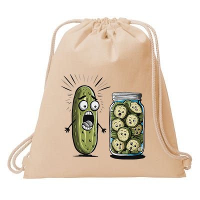 Funny Pickle Surprise A Cucumber And A Jar Of Sliced Pickles Drawstring Bag