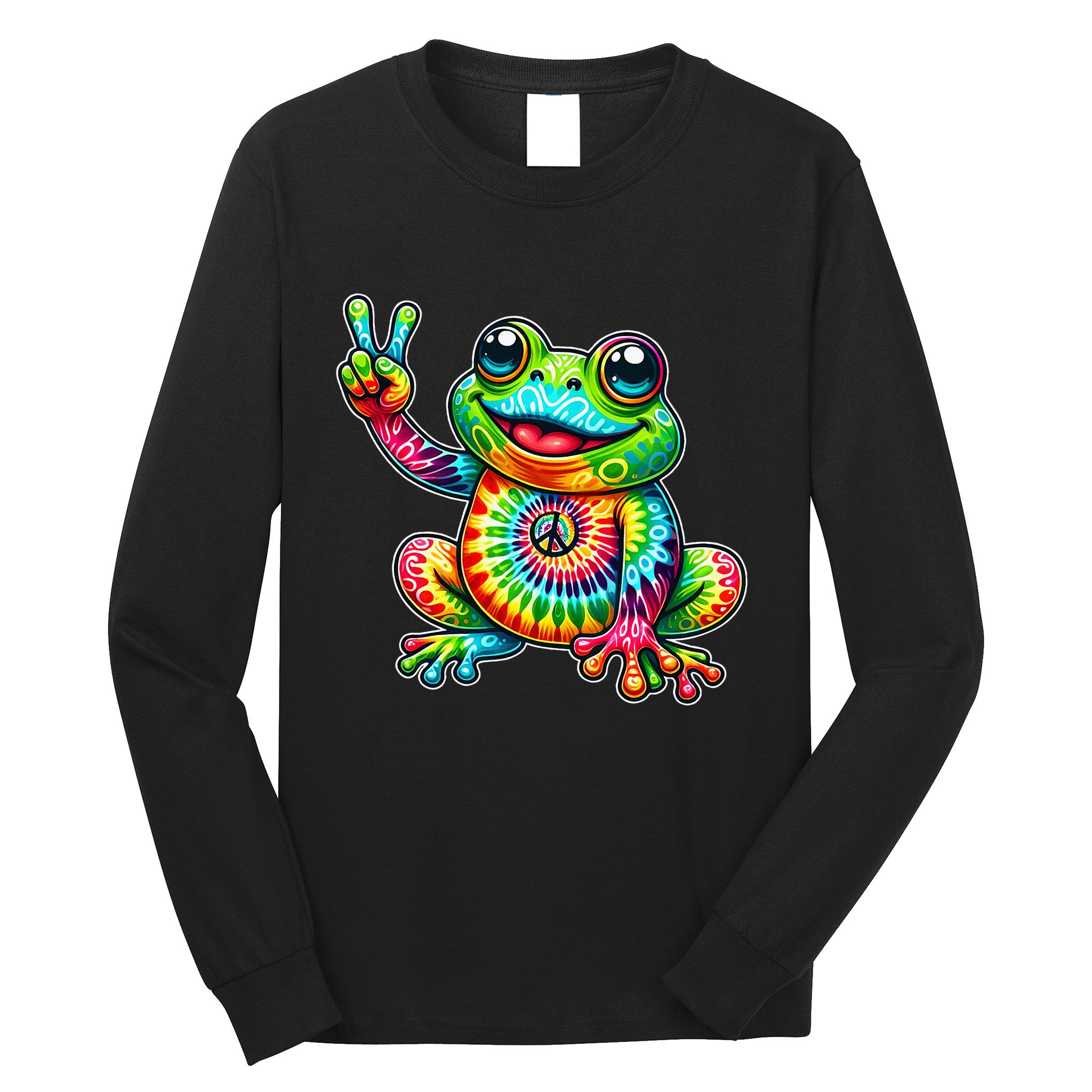 Frog Peace Sign Tie Dye Hippie Long Sleeve Shirt