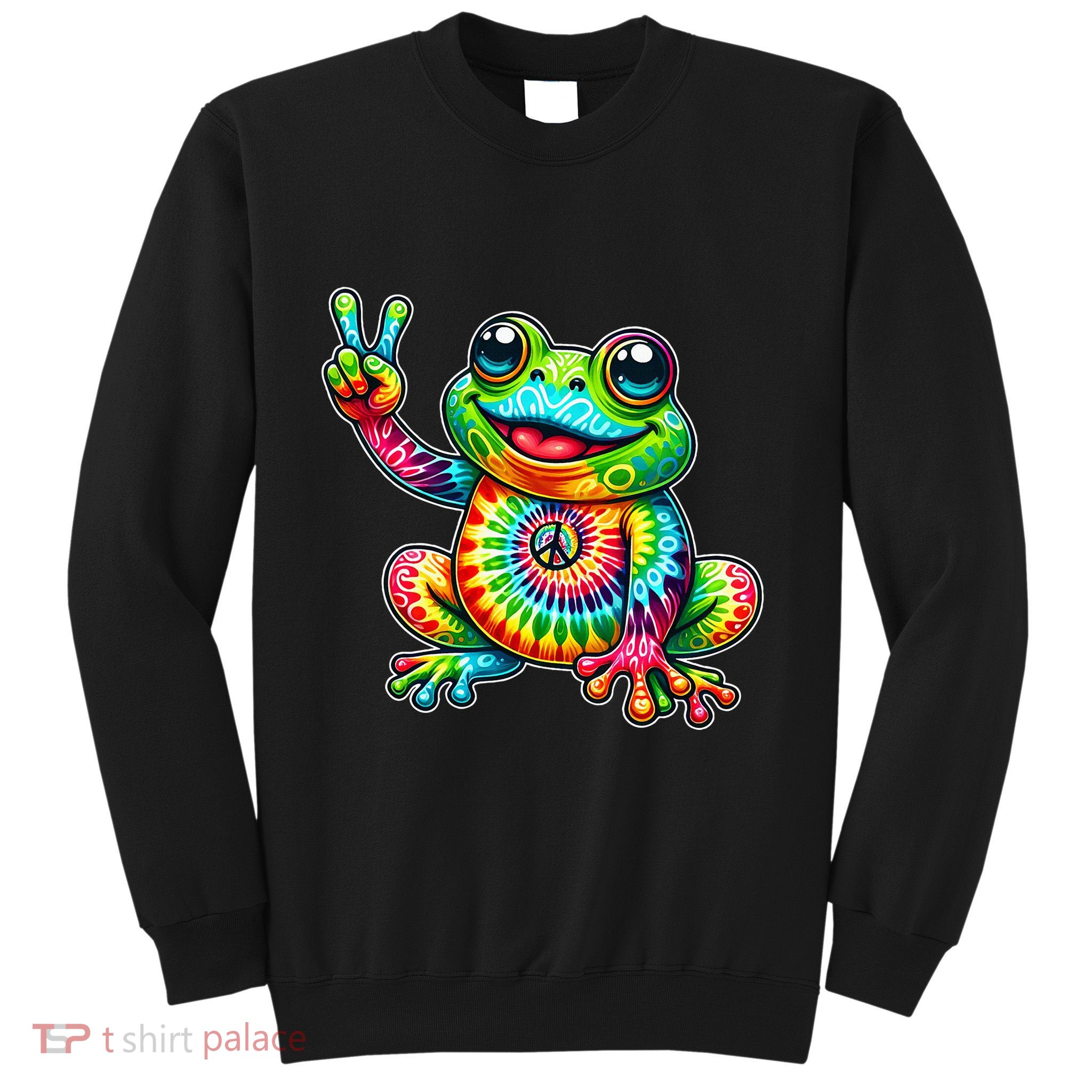 Frog Peace Sign Tie Dye Hippie Sweatshirt