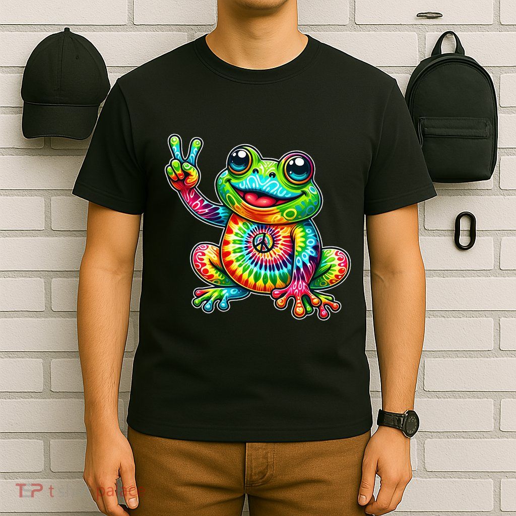 Frog Peace Sign Tie Dye Hippie T-Shirt