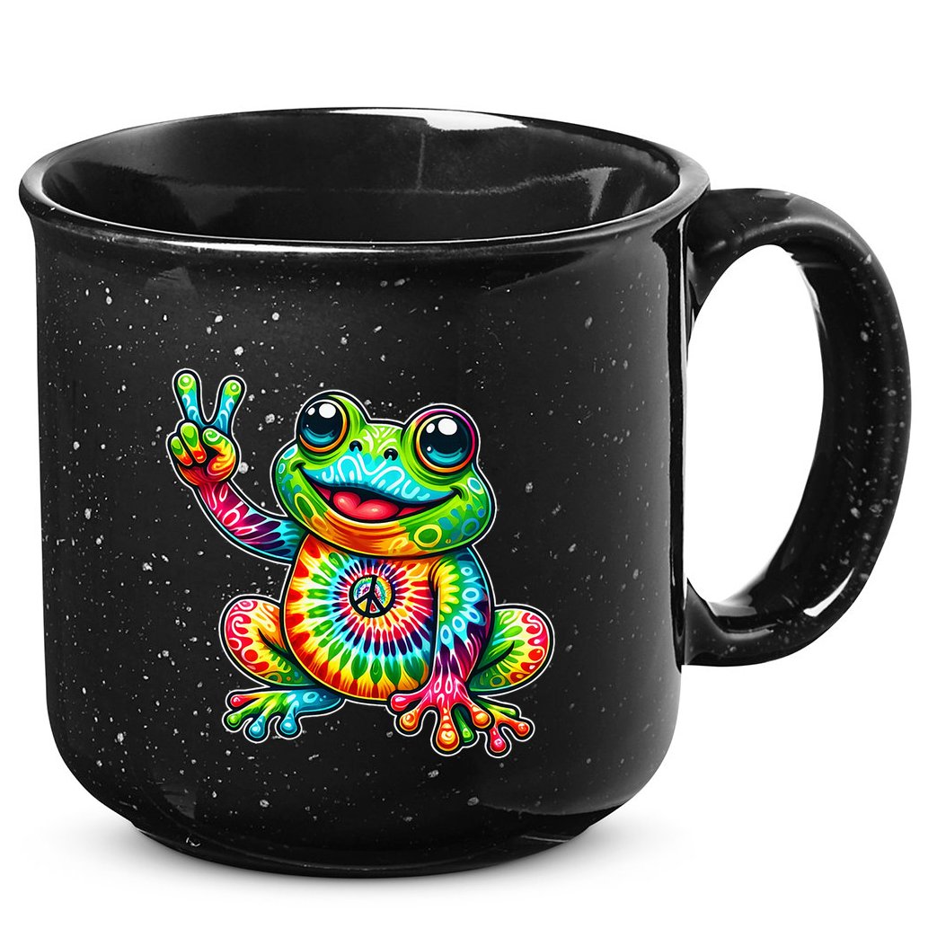 Frog Peace Sign Tie Dye Hippie 15oz Campfire Ceramic Mug