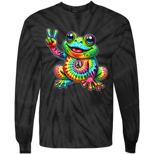 Frog Peace Sign Tie Dye Hippie Tie-Dye Long Sleeve Shirt