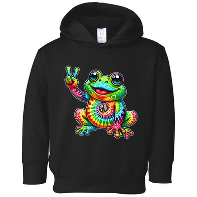 Frog Peace Sign Tie Dye Hippie Toddler Hoodie