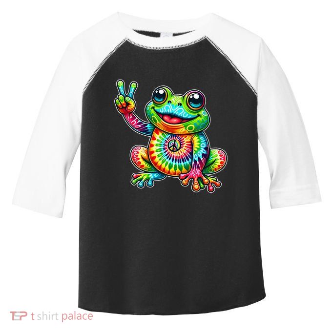 Frog Peace Sign Tie Dye Hippie Toddler Fine Jersey T-Shirt