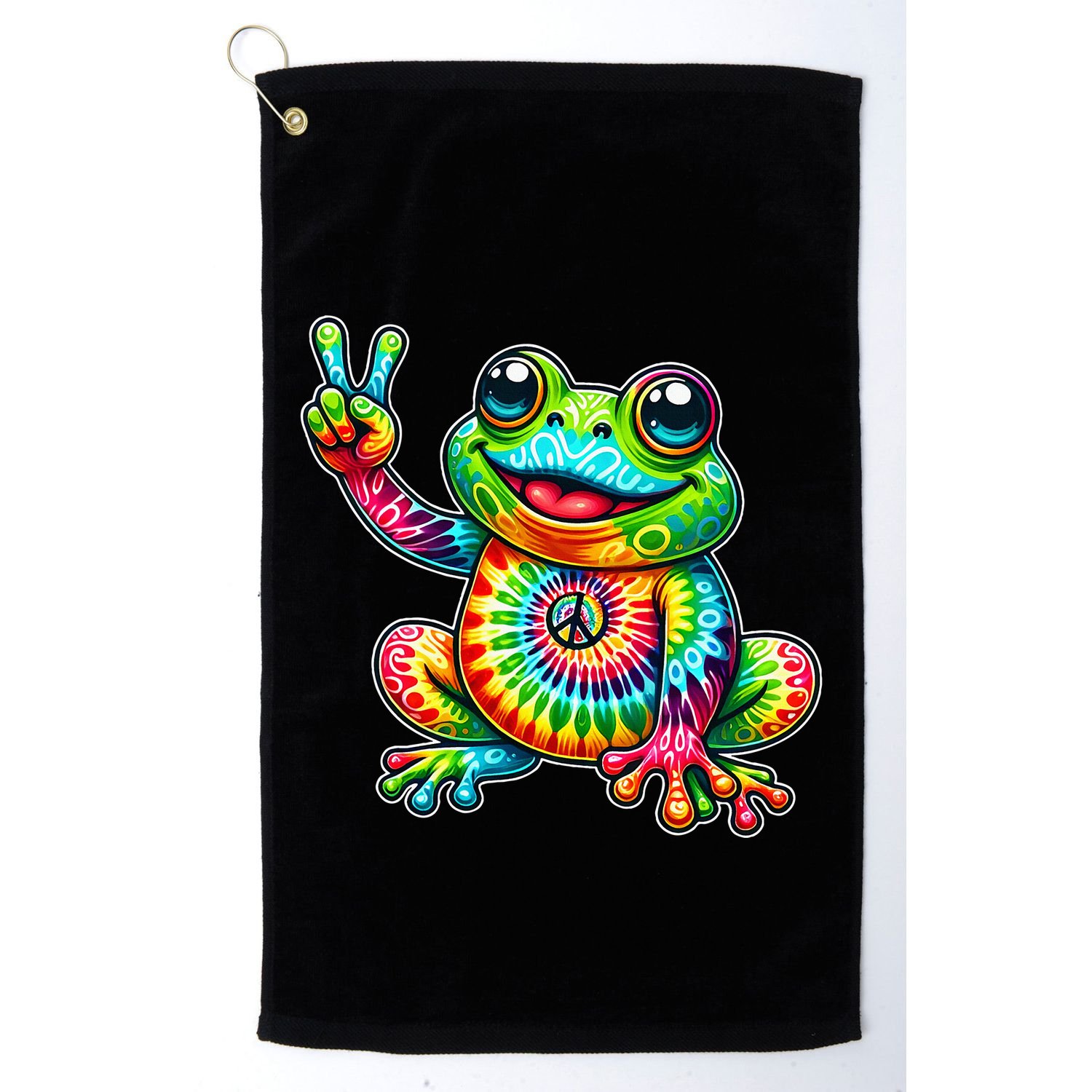Frog Peace Sign Tie Dye Hippie Golf Towel