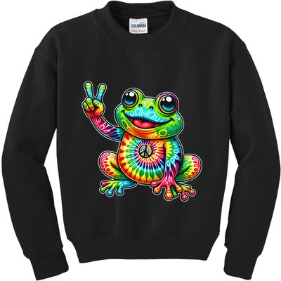 Frog Peace Sign Tie Dye Hippie Kids Sweatshirt