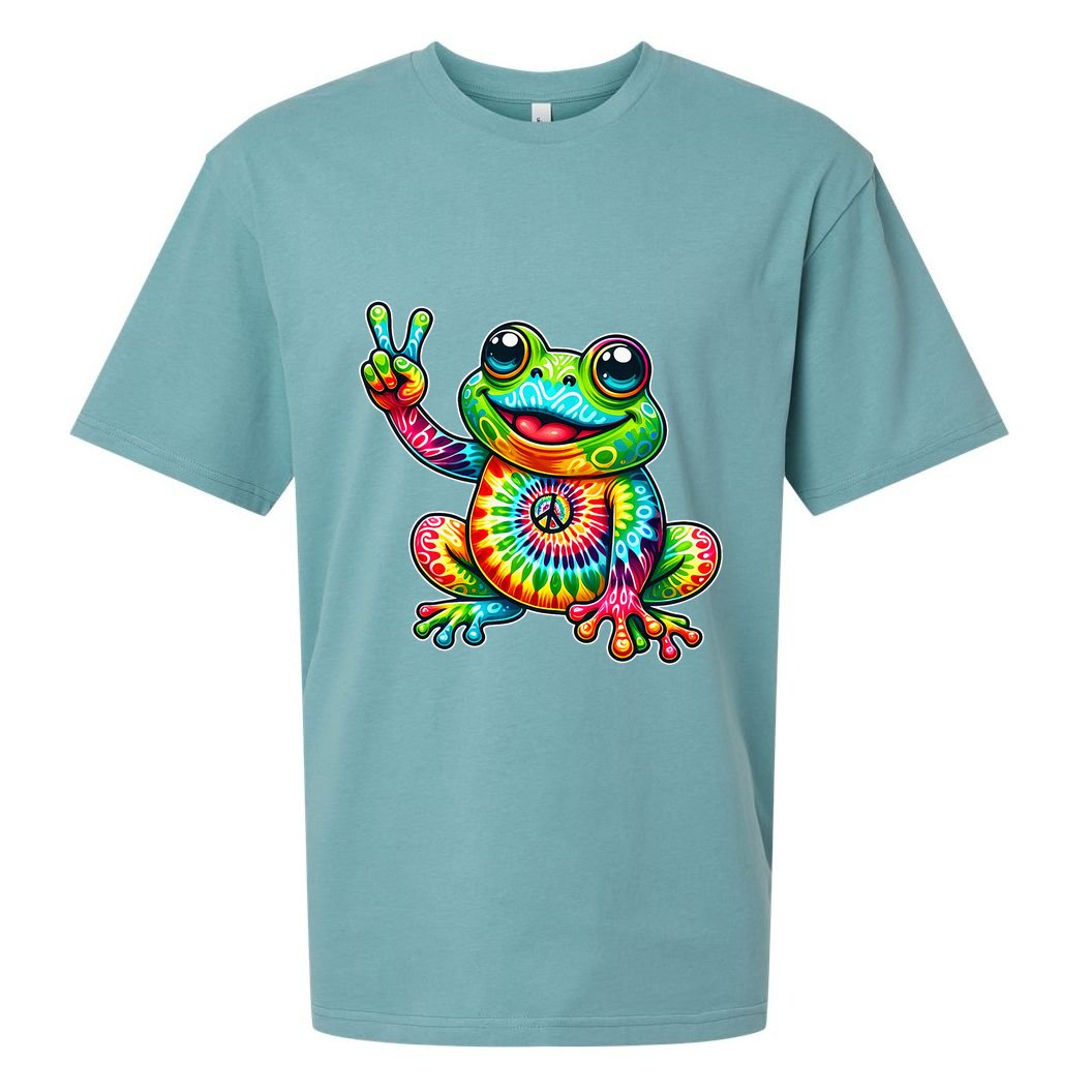 Frog Peace Sign Tie Dye Hippie Sueded Cloud Jersey T-Shirt