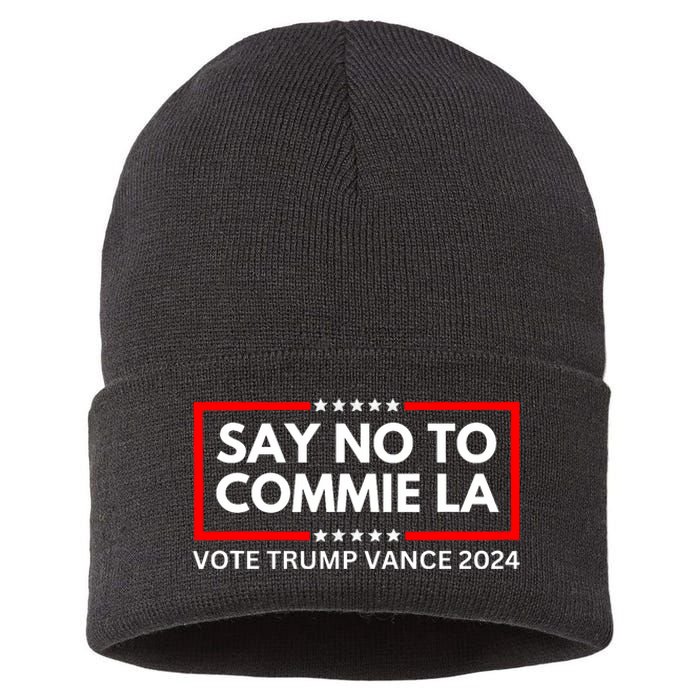 Funny Political Say No To Commie La Vote Trump Vance 2024 Sustainable Knit Beanie