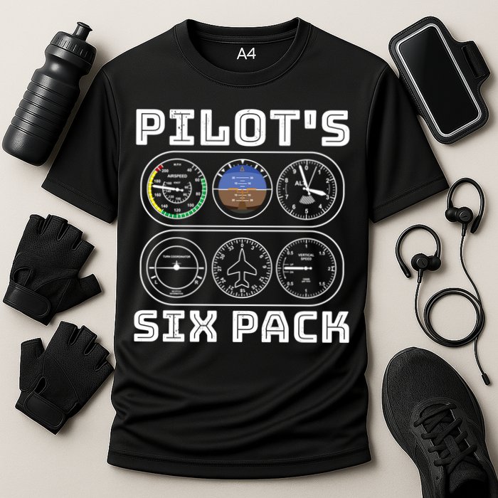 Fun Pilots Sixpack Flight Instruts Six Pack Great Gift Cooling Performance Crew T-Shirt