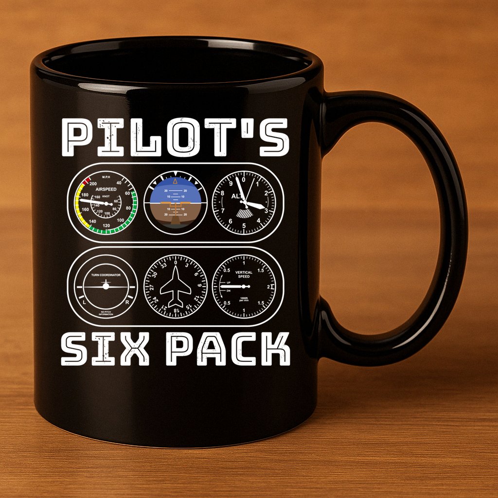 Fun Pilots Sixpack Flight Instruts Six Pack Great Gift 11oz C Handle Ceramic Mug