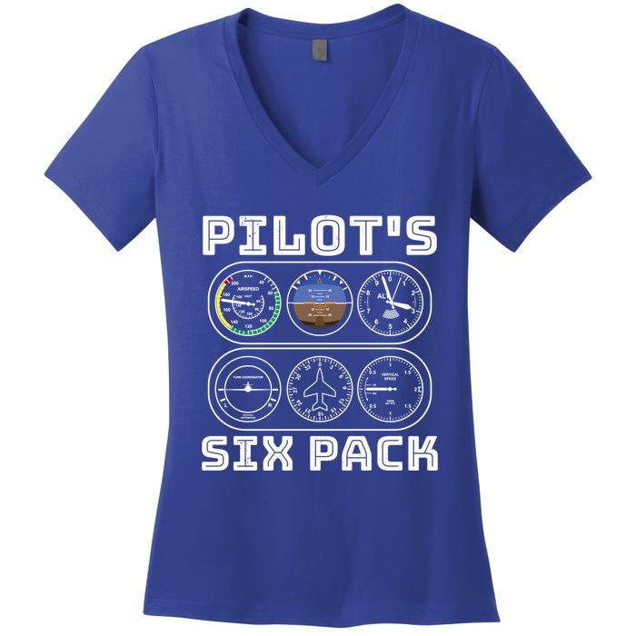 Fun Pilots Sixpack Flight Instruts Six Pack Great Gift Women's V-Neck T-Shirt