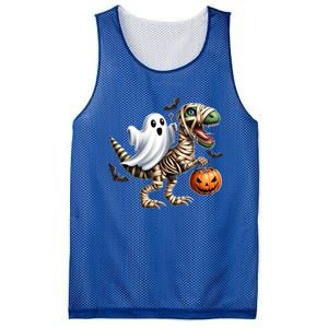 Funny Pumpkin Skeleton Riding Mummy Dinosaur Halloween T Rex Gift Mesh Reversible Basketball Jersey Tank