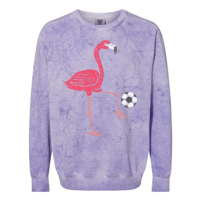 Flamingo Playing Soccer Football Player Colorblast Crewneck Sweatshirt