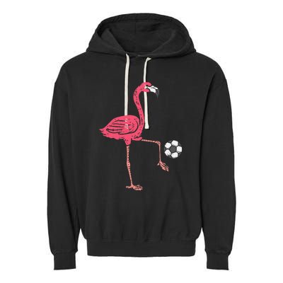 Flamingo Playing Soccer Football Player Garment-Dyed Fleece Hoodie