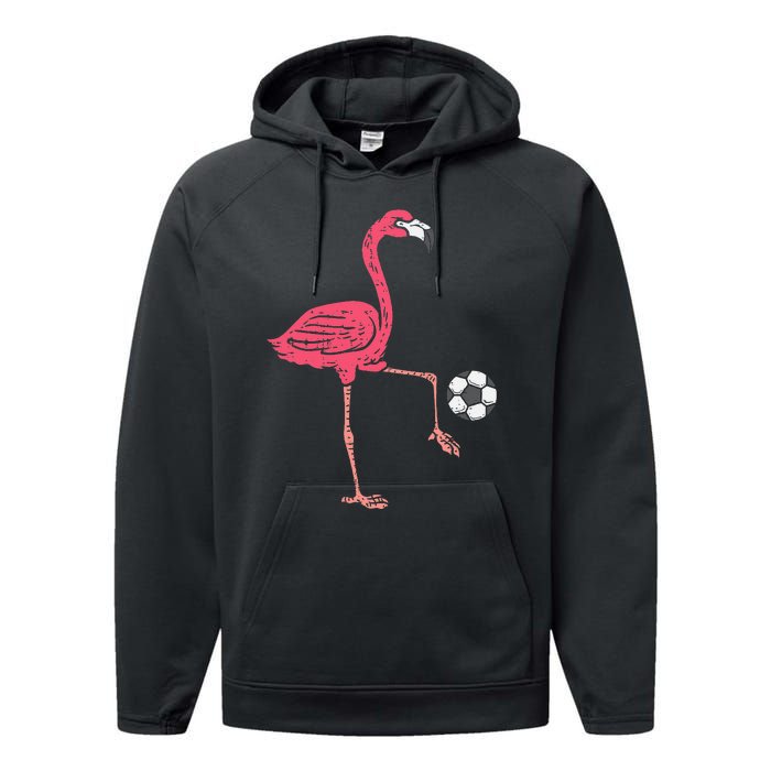 Flamingo Playing Soccer Football Player Performance Fleece Hoodie