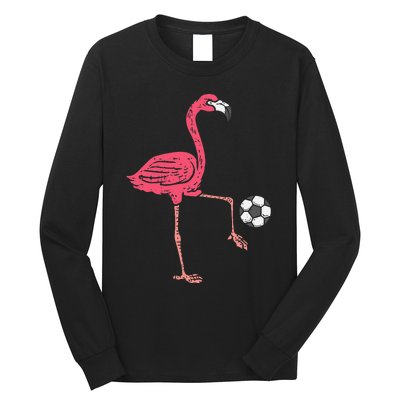 Flamingo Playing Soccer Football Player Long Sleeve Shirt