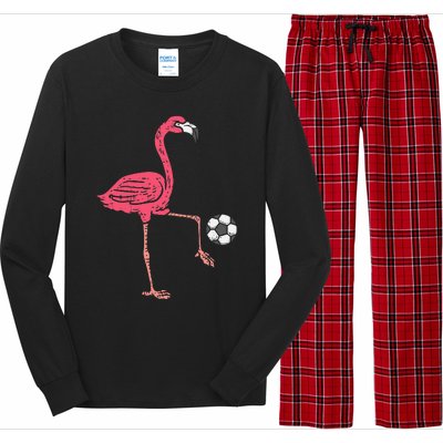 Flamingo Playing Soccer Football Player Long Sleeve Pajama Set