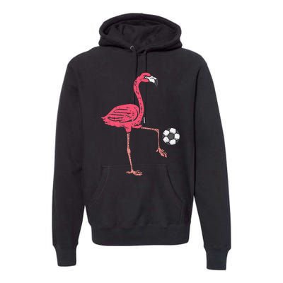 Flamingo Playing Soccer Football Player Premium Hoodie