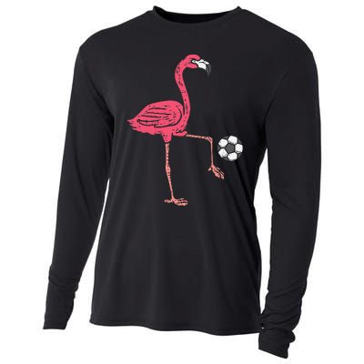 Flamingo Playing Soccer Football Player Cooling Performance Long Sleeve Crew