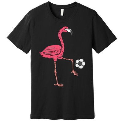 Flamingo Playing Soccer Football Player Premium T-Shirt