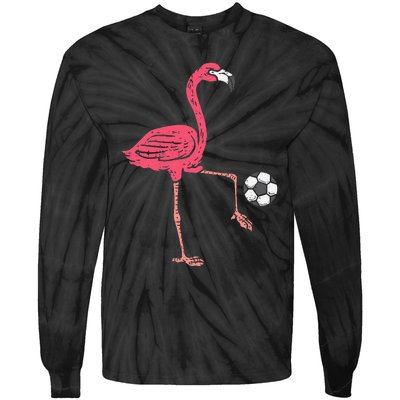 Flamingo Playing Soccer Football Player Tie-Dye Long Sleeve Shirt