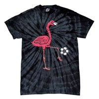 Flamingo Playing Soccer Football Player Tie-Dye T-Shirt