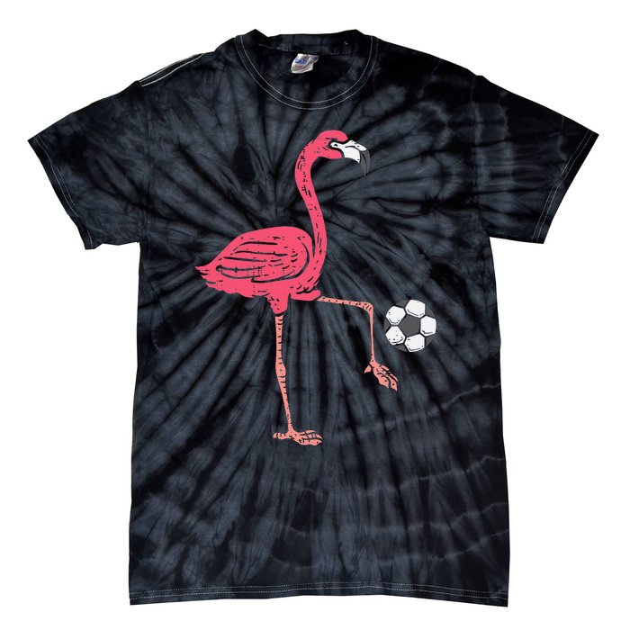 Flamingo Playing Soccer Football Player Tie-Dye T-Shirt