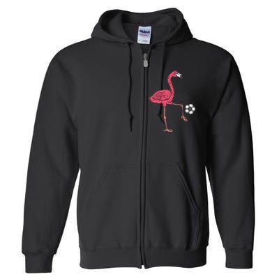 Flamingo Playing Soccer Football Player Full Zip Hoodie