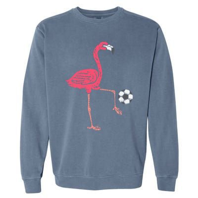 Flamingo Playing Soccer Football Player Garment-Dyed Sweatshirt