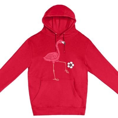 Flamingo Playing Soccer Football Player Premium Pullover Hoodie