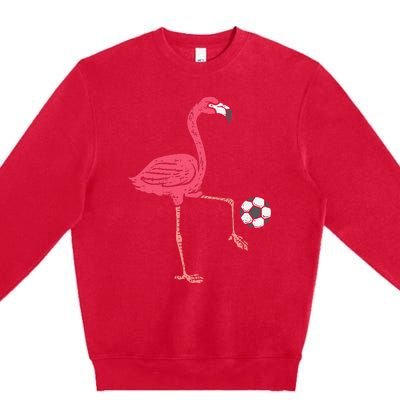 Flamingo Playing Soccer Football Player Premium Crewneck Sweatshirt