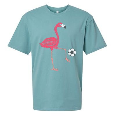 Flamingo Playing Soccer Football Player Sueded Cloud Jersey T-Shirt