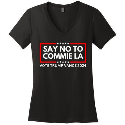 Funny Political Say No To Commie La Vote Trump Vance 2024 Women's V-Neck T-Shirt