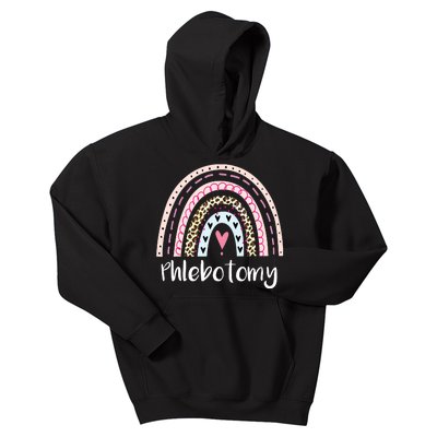 Funny Phlebotomy Squad Phlebotomy Tech Rainbow Boho Leopard Kids Hoodie