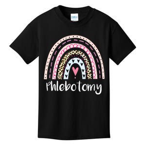 Funny Phlebotomy Squad Phlebotomy Tech Rainbow Boho Leopard Kids T-Shirt