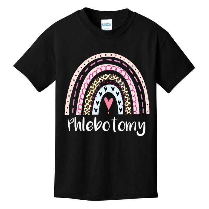 Funny Phlebotomy Squad Phlebotomy Tech Rainbow Boho Leopard Kids T-Shirt