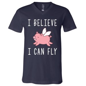 Flying Pig Shirts When Pigs Fly I Believe I Can Fly V-Neck T-Shirt