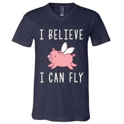 Flying Pig Shirts When Pigs Fly I Believe I Can Fly V-Neck T-Shirt