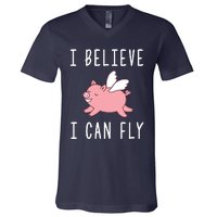 Flying Pig Shirts When Pigs Fly I Believe I Can Fly V-Neck T-Shirt