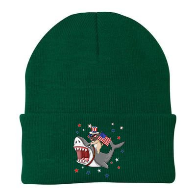 Funny Pug Shark 4th Of July Dog Mom Dad Puppy Lover Knit Cap Winter Beanie